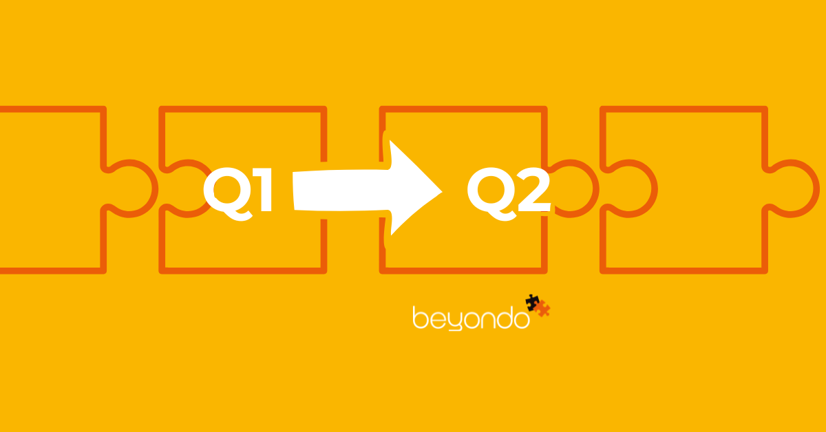 Beyondo illustration of puzzle pieces with an arrow from Q1 to Q2, symbolising a shift in the job market. 